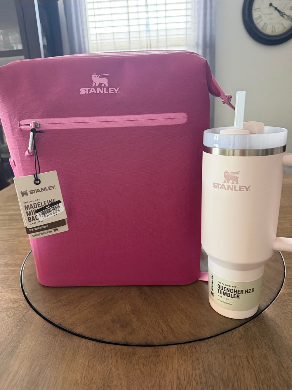 Stanley Pink Madeleine Midi Backpack & Rose Quart Quencher H2O Tumbler Set